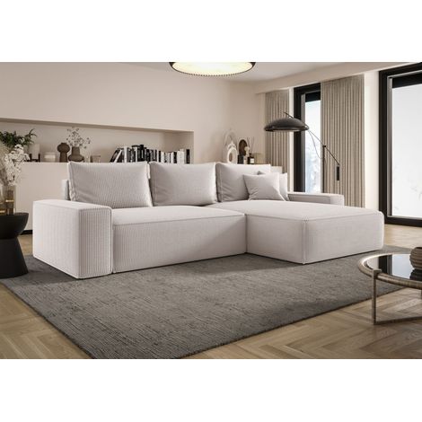 Ecksofa Schlafsofa Sofa WALKEN Stoff Poso Altweiß Ottomane Rechts (1/4)