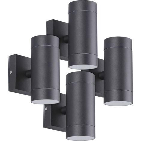 Arum Lighting – Lot de 4 appliques extérieures noires double faisceau GU10 IP54 – Fonte d'aluminium – Diamètre 65mm – Hauteur 143mm – Utilisation intérieure/extérieure