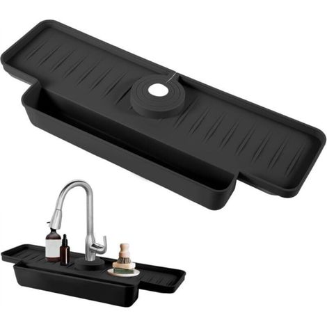 Silikon-Spritzschutz für Küchenspülen, 40,5 x 14,5 x 5,3 cm, leicht zu reinigende Armaturenmatte, Wasserauffangschale für Küche und Bad (schwarz) (1/4)