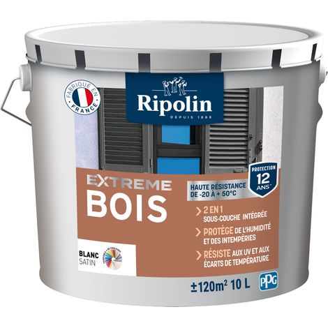 Peinture pour Bois Intérieur et Extérieur - Satin - 10L - Blanc - Ripolin