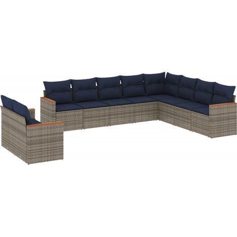 10-teiliges Gartensofa-Set mit Kissen, grau, Polyrattan vidaXL (1/5)