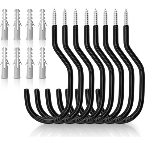 [NIE BENUTZT]8er-Pack schwarze Fahrradhaken, Deckenhaken für Garage, Schuppen, Aufbewahrung, Wandhalterung mit Kunststoffbeschichtung zum Aufhängen von Fahrrädern an der Wand