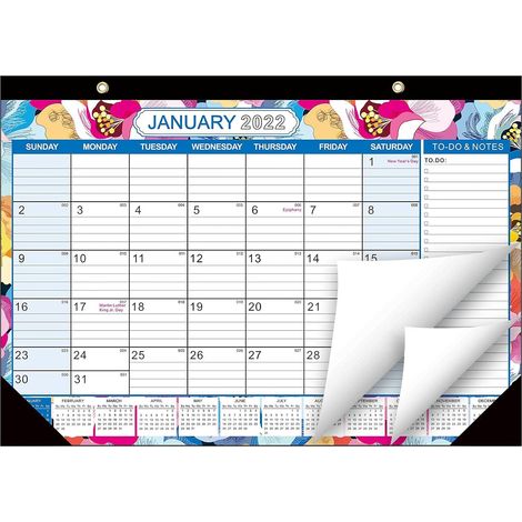 Calendrier de bureau anglais grand format à fleurs, 2022.1-2023.6, création 18 mois (1/4)