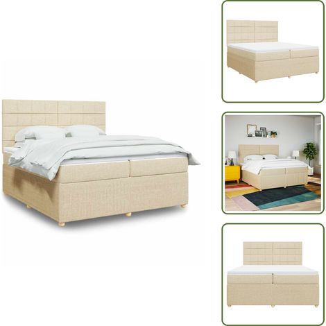 Tête de lit réglable - vidaXL Sommier à lattes de lit avec matelas Crème 200x200 cm Tissu - Surmatelas (1/5)
