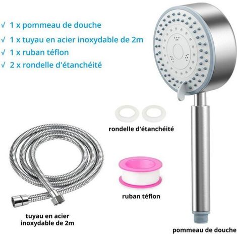 Pommeau De Douche - Acier Inoxydable 304 - 3 Modes Jet Pluie Massage - Tuyau Flexible 1 5 M - Salle De Bain (1/5)