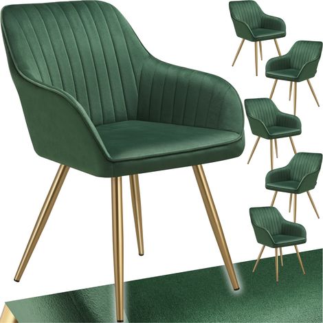 Lot 6 chaises de salle à manger aspect velours matelassé vert/or (1/5)