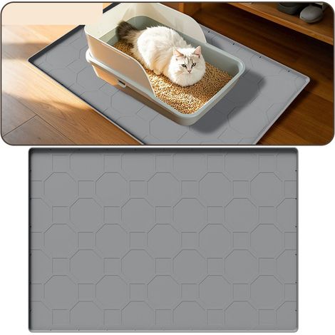 Tapis litière chat Silicone Gris 86x56cm Grande Taille Imperméable Antidérapant Facile à Nettoyer pour Maison (1/4)