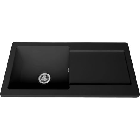Fregadero de un seno con escurridor y desagüe manual, VitrA Arkitekt negro mate