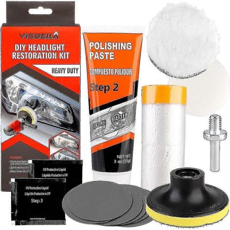Kit de pâte à polir pour phares de voiture, système de restauration de phares à faire soi-même, ensembles d'outils pour voiture (1/4)