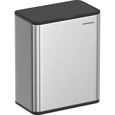 Songmics – Poubelle à compost murale 8L – Couvercle et crochets inclus – Pour déchets alimentaires – Argent métallique – Dimensions 25,8 x 15,2 x 32 cm (1/5)