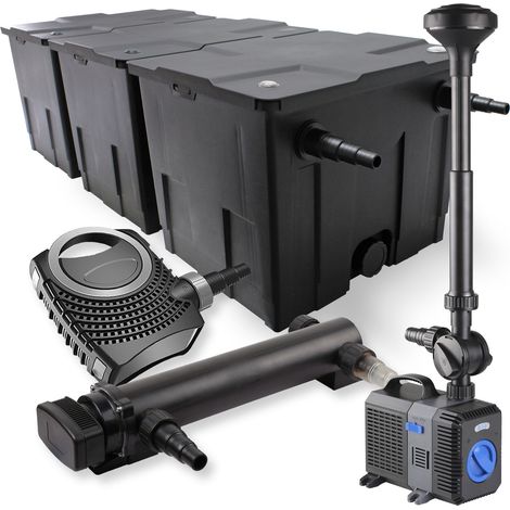SunSun Kit complet: CBF-350C Filtre de bassin jusqu'à 90000L Biologique, NEO10000 pompe de filtration 10000l/h 80W, CUV-336Lampe uv UVC Clarificateur avec 36W, CTP-5003 Pompe pour fontaine 5000l/h 30W