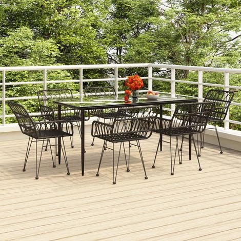 Salon de jardin 7 pcs - Mobilier de jardin - Ensemble Table à manger + 6 chaises Noir Résine tressée Chic-455434 (1/5)