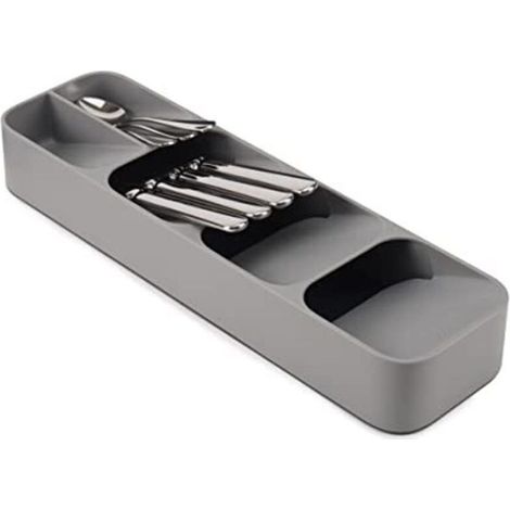 Organisateur de tiroir à couverts compact, 5 compartiments, peut contenir plus de 24 pièces - Gris (1/4)