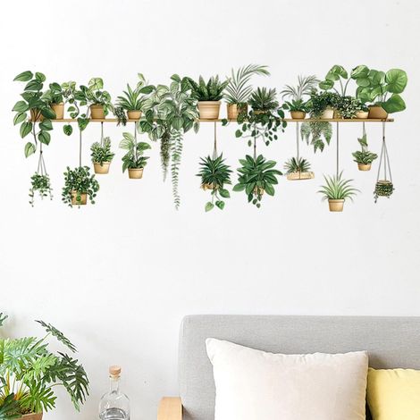Adesivi murali con cestini di piante verdi, decalcomanie decorative da parete, decorazioni murali per cucina, soggiorno, sala da pranzo, camera da letto (1/5)