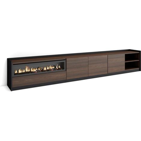 Mueble TV Faraján-02 de 310x50x37 cm con chimenea eléctrica, color roble oscuro y negro (1/4)