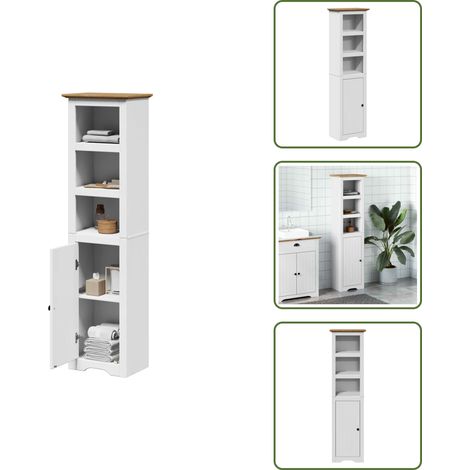 Badschrank BODO Weiß und Braun 44x30x160 cm - Badschrank - Badschränke - Badezimmerschrank - Badezimmerschränke