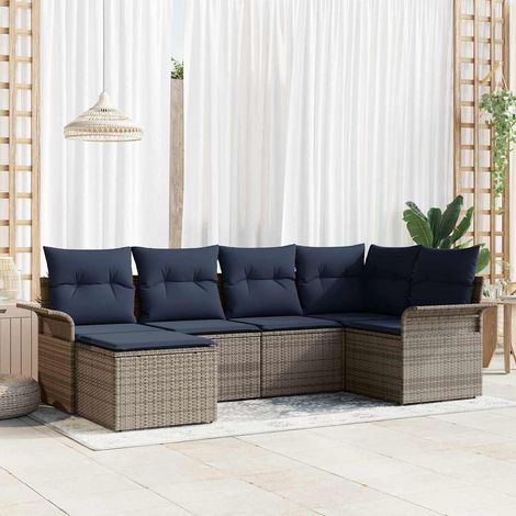 Salon de jardin modulable 6 pièces avec rangement en polyrotin gris, 49.9kg - PANGIVO (1/5)