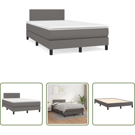 Matelas ensaché -  Sommier à lattes de lit avec matelas gris 120x190 cm similicuir (1/5)