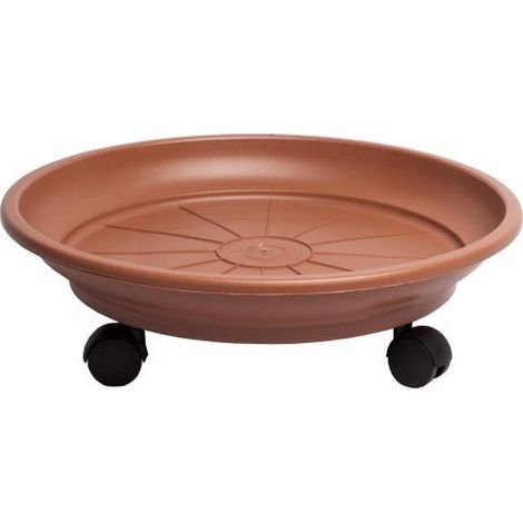 SOTTOVASO TONDO CON RUOTE SOTTO FIORIERA PLASTICA COLORE TERRACOTTA V/MIS 29375V 45 (29377)