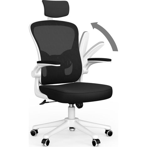 Fauteuil de bureau, avec 2D Accoudoirs et Appui-tête, Soutien Lombaire Dossier Règalable, 50 x 64 x (120-134)cm, Chaise Ergonomique, Blanc (1/5)