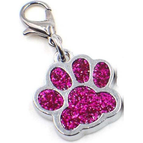 Médailles d'identification personnalisées en acier inoxydable avec motif de patte en strass, 4 lignes de texte gravé, pour petits chats et chiens - Rouge rose (1/4)
