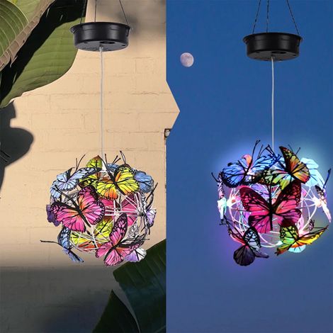 Luminaire Solaire Extérieur - Boule Papillon Décorative - Étanche - RGB - 52 x 16 x 16 cm - 2 V 160 mAh - 10 à 12 h Autonomie - Lot de 2 (1/5)
