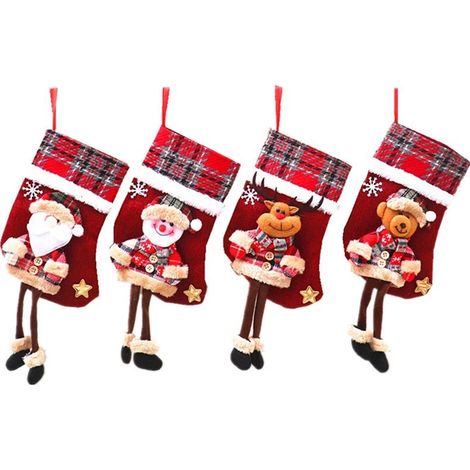 4 chaussettes de Noël, chaussettes de Noël à suspendre aux bottes, chaussettes de Noël (1/5)