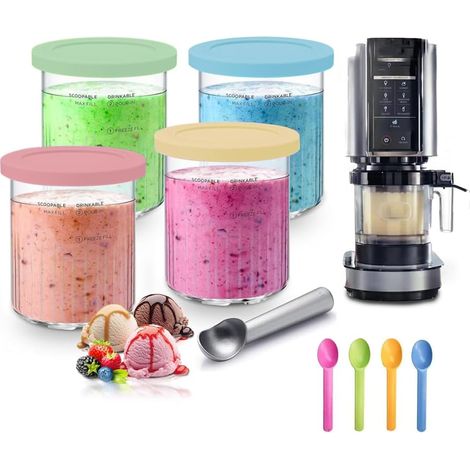 Confezione da 4 vaschette per gelato per Ninja Creami, contenitori per gelato da 680 ml con 5 cucchiai, vaschette per gelato compatibili con la serie Ninja Creami Deluxe NC500 NC501, senza BPA e lavab