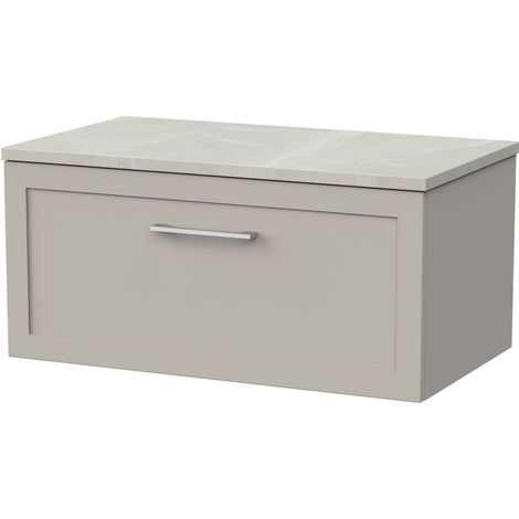 Stonnall Traditional Wall Hung 1 Drawer Vanity Unit with Marble Plaster Laminate Worktop, 800mm, Pebble Grey