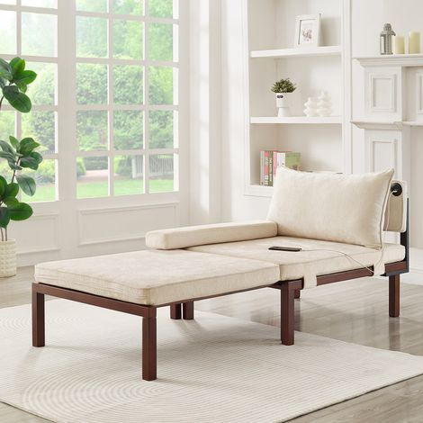 Sofá cama convertible de 1 plaza, con puerto USB Type-C, asiento extensible, terciopelo beige (1/5)
