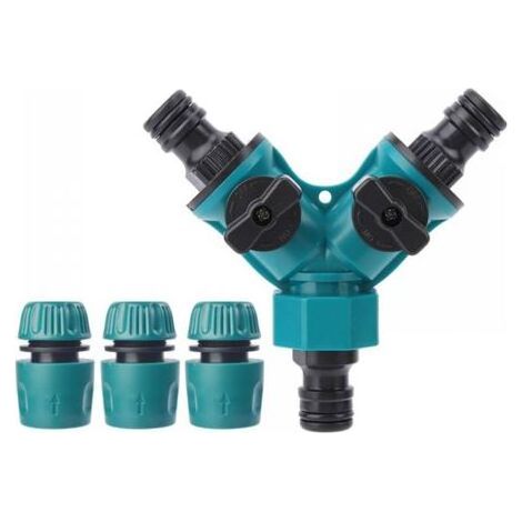 Raccord rapide tuyau d'arrosage en Y – 3 voies avec commutateurs rotatifs – Plastique ABS – 2 connecteurs inclus (1/4)