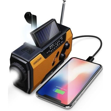 Radio d'urgence météo 2000mAh – Alimentation solaire/manivelle/piles – AM/FM – Lampe LED – Alarme SOS pour randonnée et extérieur (1/5)