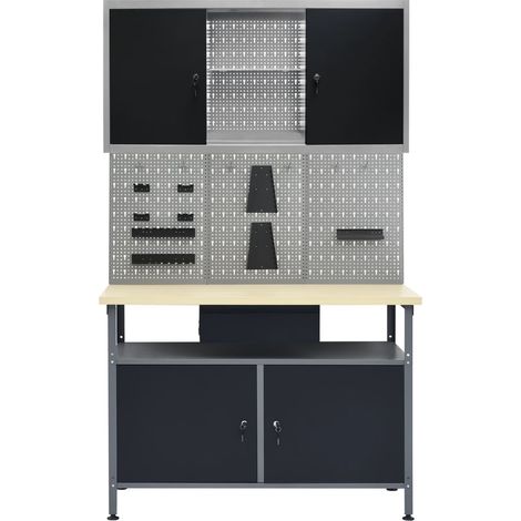 vidaXL Workbench with Three Wall Panels and One Cabinet (145345+145351+145366)