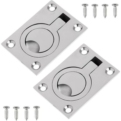 2 PACKS Loquet de Plancher de Bateau Poignée de Traction à Anneau en Acier Inoxydable Trappe de Pont Pour Bateau Dériveur Yacht Etc Accessoires Marins 62x44MM (1/5)