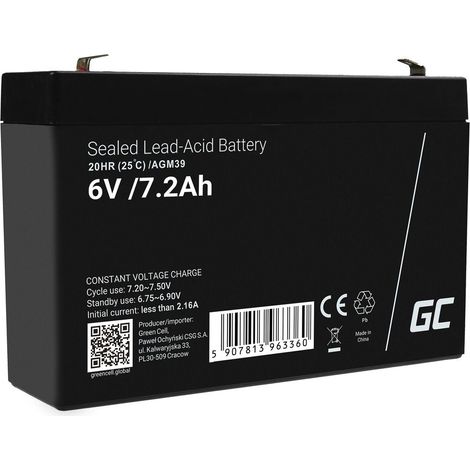Batterie Green Cell 6V 7,2Ah AGM VRLA pour alarmes, caisses enregistreuses et jouets