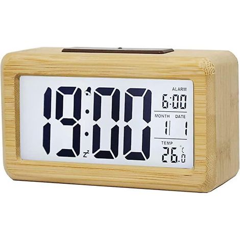 Digitaler Wecker aus Holz, großes LED-Display, intelligentes Nachtlicht mit Sensor, Schlummerfunktion und Temperaturanzeige, batteriebetrieben, Würfelwecker fürs Schlafzimmer (1/5)