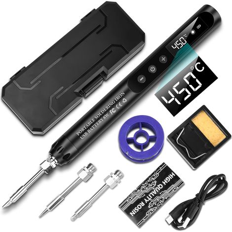 USB Wiederaufladbar Lötkolben mit LCD, Akku Lötkolben Set, keramischem Heizkern, Einstellbare Temperaturen 200-450℃, mit 3 Lötspitzen, Es wird für die Reparatur von Leiterplatten usw (1/5)