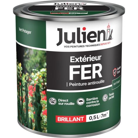 Julien Peinture Fer Anti-Rouille Brillant - Portes, grilles, portails, mobilier de jardin en métal - Vert Potager 0,5 L