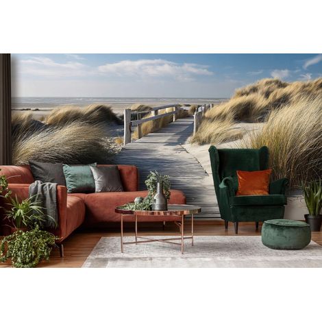 Fototapete Strand Meer Dünen, für Wohnzimmer und Schlafzimmer, 300 x 210 cm – Komplettset inkl. Kleister & Anleitung (1/5)