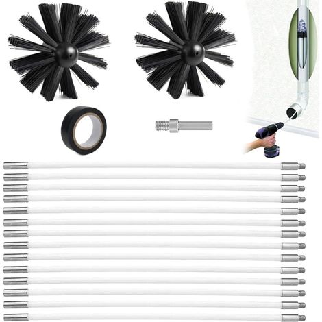 Kit Brosse Nettoyage Cheminée, Cheminées brosse Kit de Ramonage, Hérisson ramonage en Nylon avec 14 Tiges Flexibles et 2 TêTes de Brosses, pour Tuyau d'égout et Cheminée (1/5)