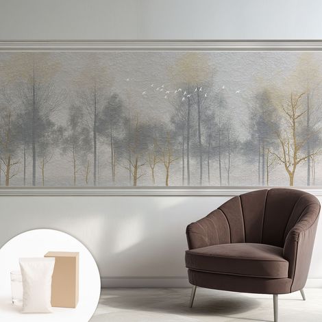 Papier peint intissé avec imprimé pour décoration intérieure pour rénovation a motif - Colle incluse gratuite Harmonie forestière 250x104 cm (1/5)