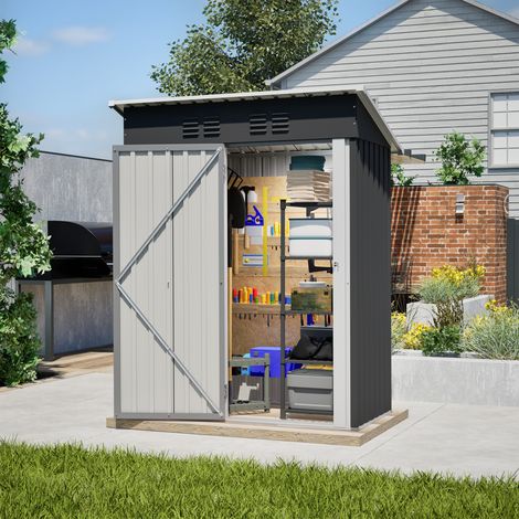 Abri de jardin en métal 1,27 m² - 152x84x182cm - Serrure - Résistant aux intempéries - Pour rangement outils et vélos (1/5)