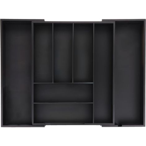 Relaxdays – Range-couverts extensible en bambou – 6 à 8 compartiments – Dimensions H x L x P : 6,5 x 35-58 x 43,5 cm – Rangement pour tiroir noir (1/5)