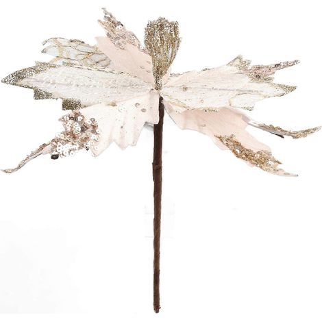 Décoration de sapin fleur scintillante de Noël, fleur artificielle dorée, ornement festif pour arbre, pailleté et lumineux (1/5)