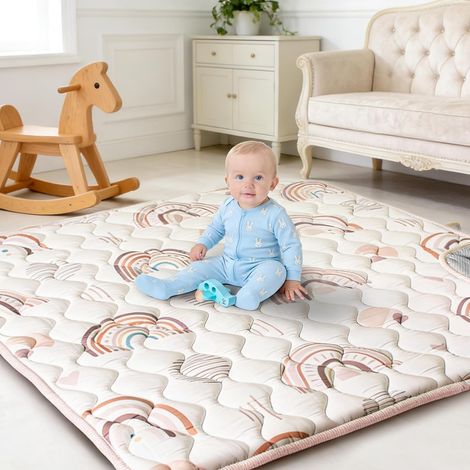 Tapis D'Éveil Bébé 127x127 cm pour Parc – Tapis de Jeu Ultra Doux avec Dessous Antidérapant, Lavable en Machine, Pliable, Idéal pour Le Sol (1/5)