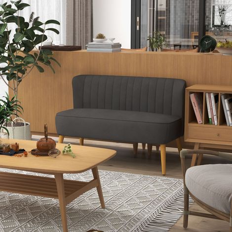Canapé 2 places Loveseat deux places avec style lin pieds en bois 117 x 56,5 x 77 cm gris foncé canapé double jusqu’à 150 kg (1/5)