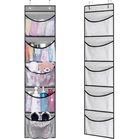 Organiseur à suspendre pour salle de bain, étagère de rangement, rangement pour jouets douillets, poche en tissu, 5 poches en maille pour casier (1/5)