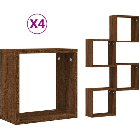 vidaXL Estantes cubo de pared 4 unidades roble marrón 30x15x30 cm (1/2)