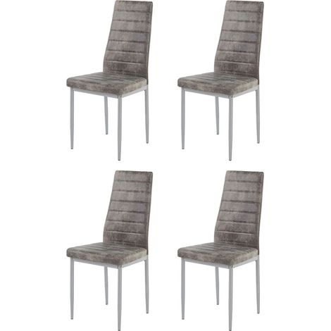 Kate-Ensemble de 4 chaises de salle à manger rembourrées en microfibre gris clair (1/2)
