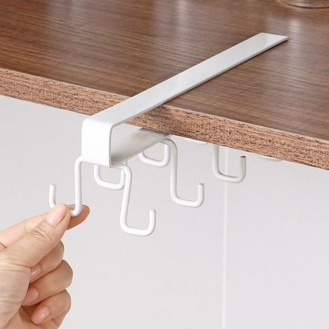 Küchenutensilienhalter ohne Bohren, zweireihige Haken aus Schmiedeeisen für Tassen, großer Löffel- und Pfannenwenderhalter, weiß. (1/5)